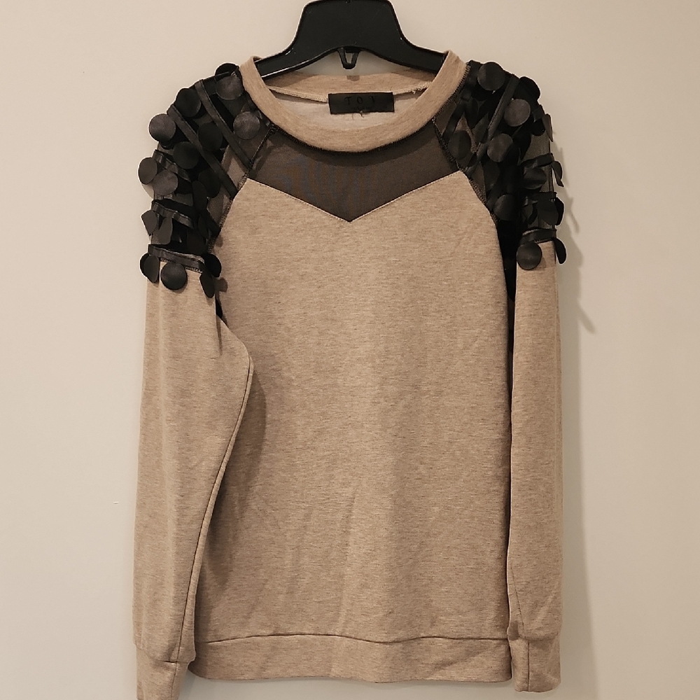 TOV Holy G Inc, Sweater With Black Leather And Mesh Accents, Size 40